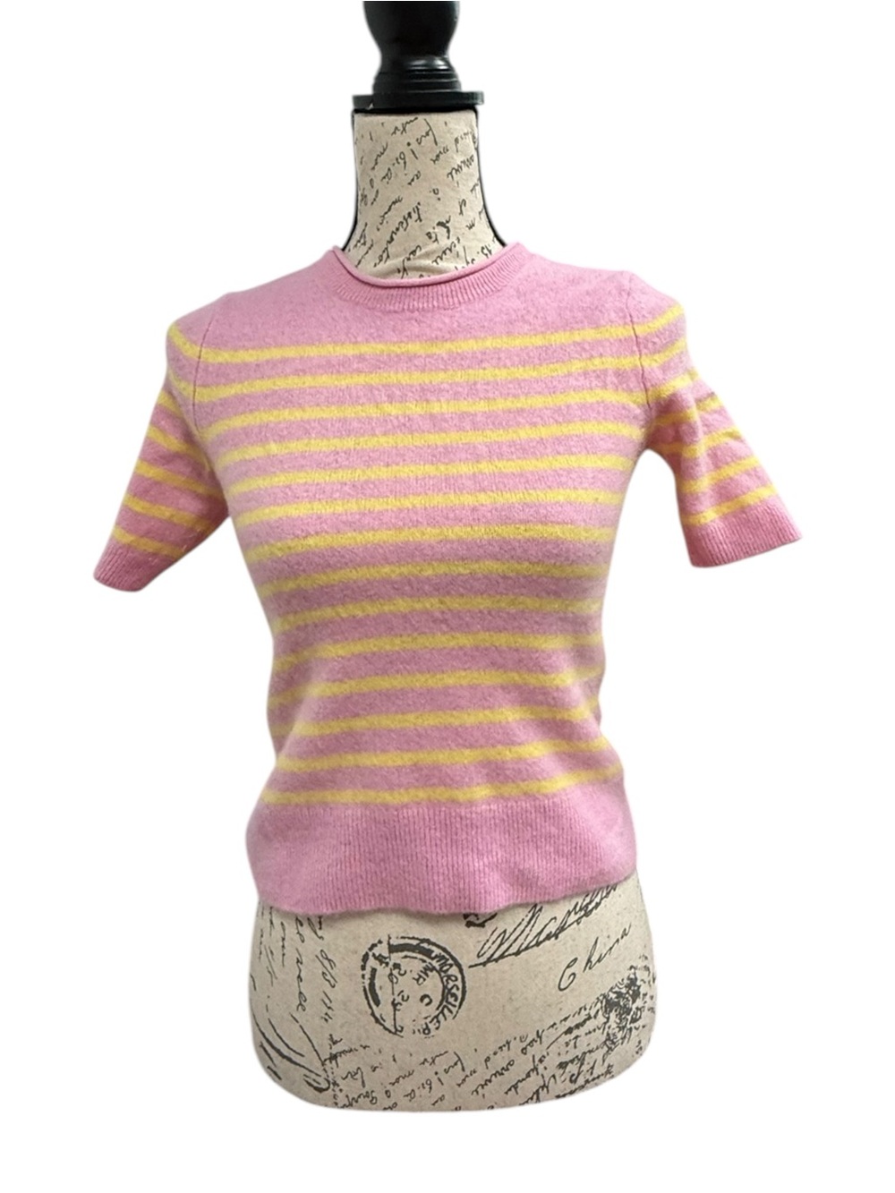 Banana Republic Chasmere Striped Pink & Yellow Short-Sleeve Knit Top Size Small